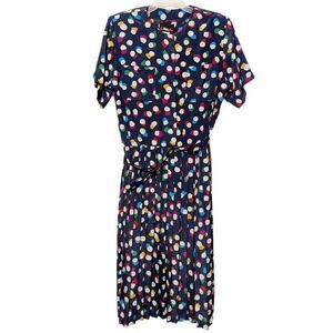 Vintage‎ Women's Abstract Floral Pleated Utility Dress Navy Blue Size 14
